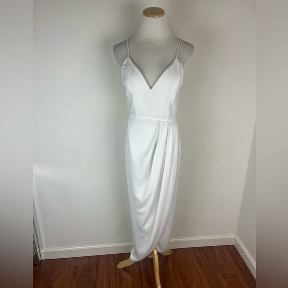 Shona Joy Draped Cocktail Midi Dress Ivory Size 6 - Picture 6 of 10